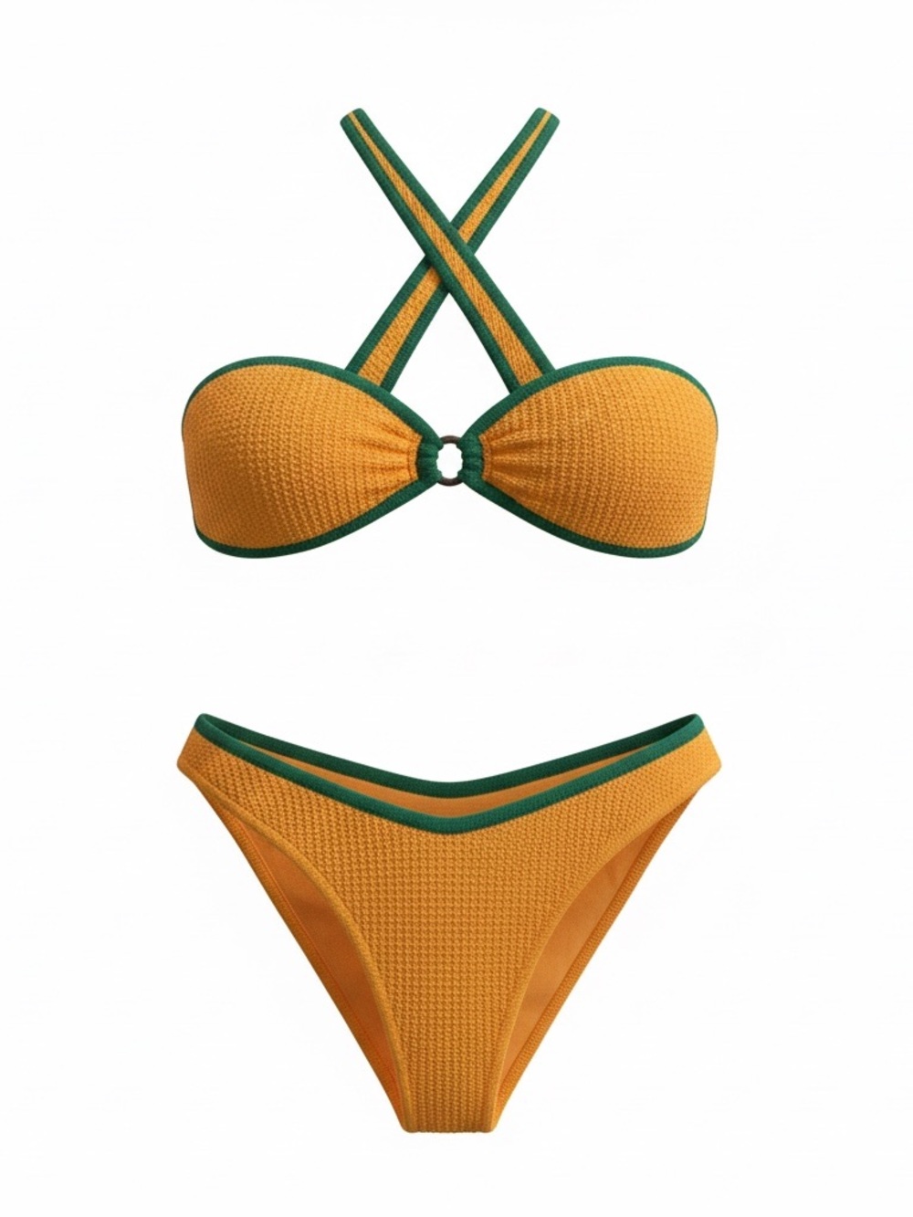 PacSun Orange and Green Textured Bikini Set